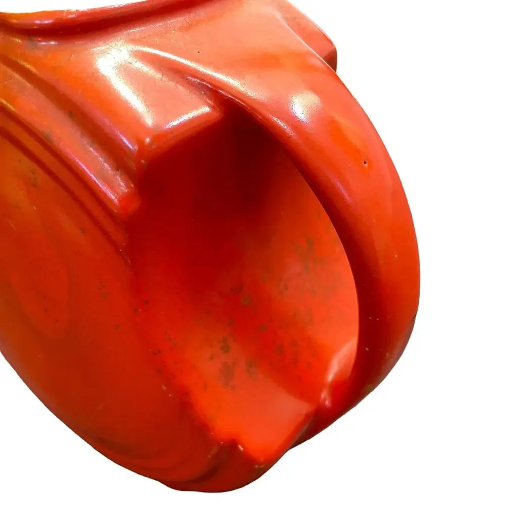 Vintage Disc Pitcher Orange Red Art Deco Poppy Crazing Unmarked 1930s USA READ